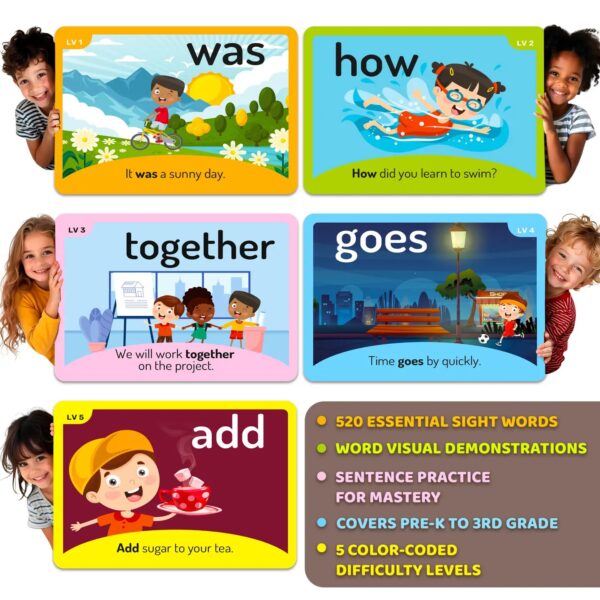 Sight Words Flash Cards with Images & Sentences for Kids - Image 2